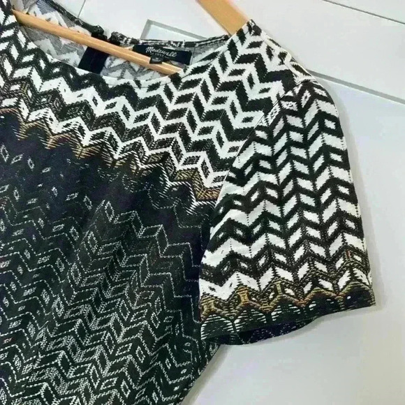 Madewell Dress Womens Black Cream Sz: 0 Chev Songbird Short Sleeve Tribal Casual - Picture 6 of 8